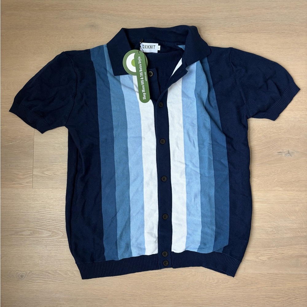 OXKNIT Men's Navy Blue Striped Polo